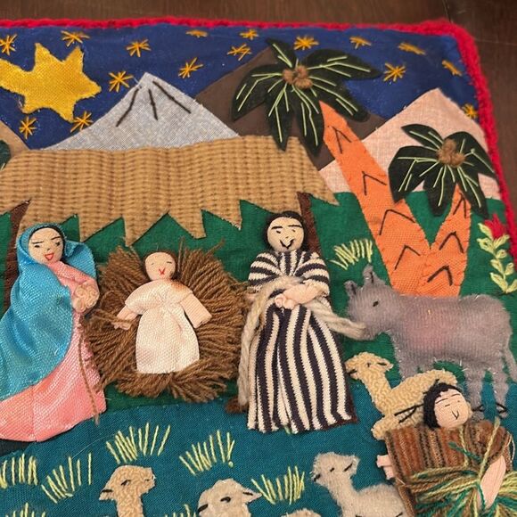PERUVIAN Peru 3D FOLK ART Nativity  tapestry wall hanging ARPILLERA - Picture 3 of 10